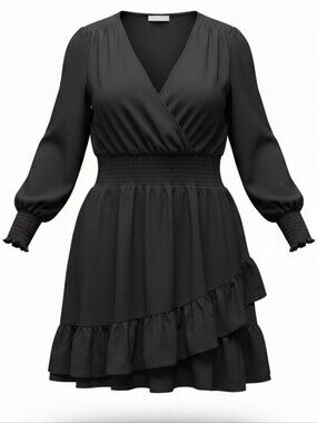 MICHAEL KORS | Plus Witchy Goth Dark Academia Smocked Ruffle Black Dress | 2X